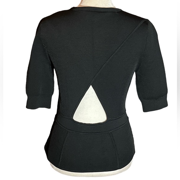 A.L.C. BLACK OPEN BACK SHORT SLEEVE PEPLUM SWEATER - Picture 1 of 6
